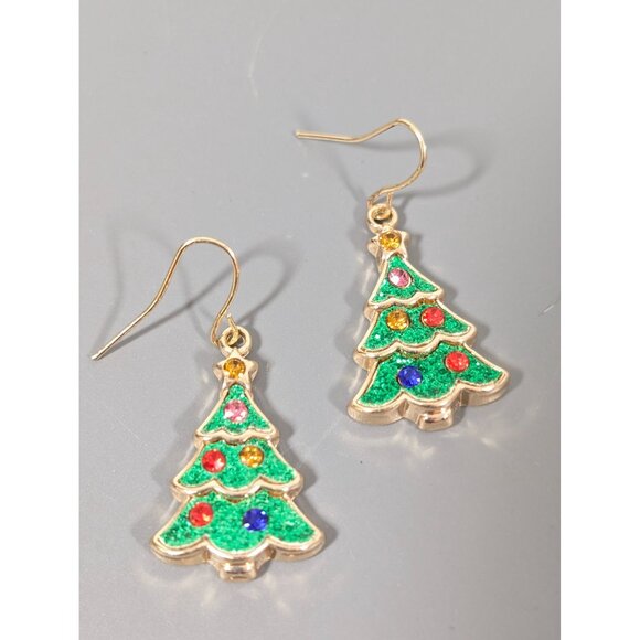 Christmas Tree Glitter Earrings For Pierced Ears By JCM Dangle - Picture 2 of 6